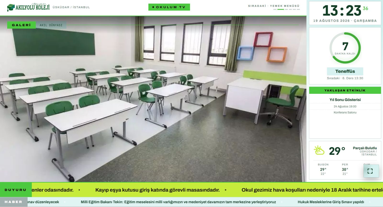 OkulumTV galeri sahnesi: derslik fotoğrafı tam ekran slayt olarak